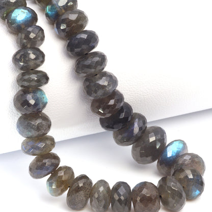 AA Blue Labradorite 6mm - 10mm Faceted Rondelles Bead Strand