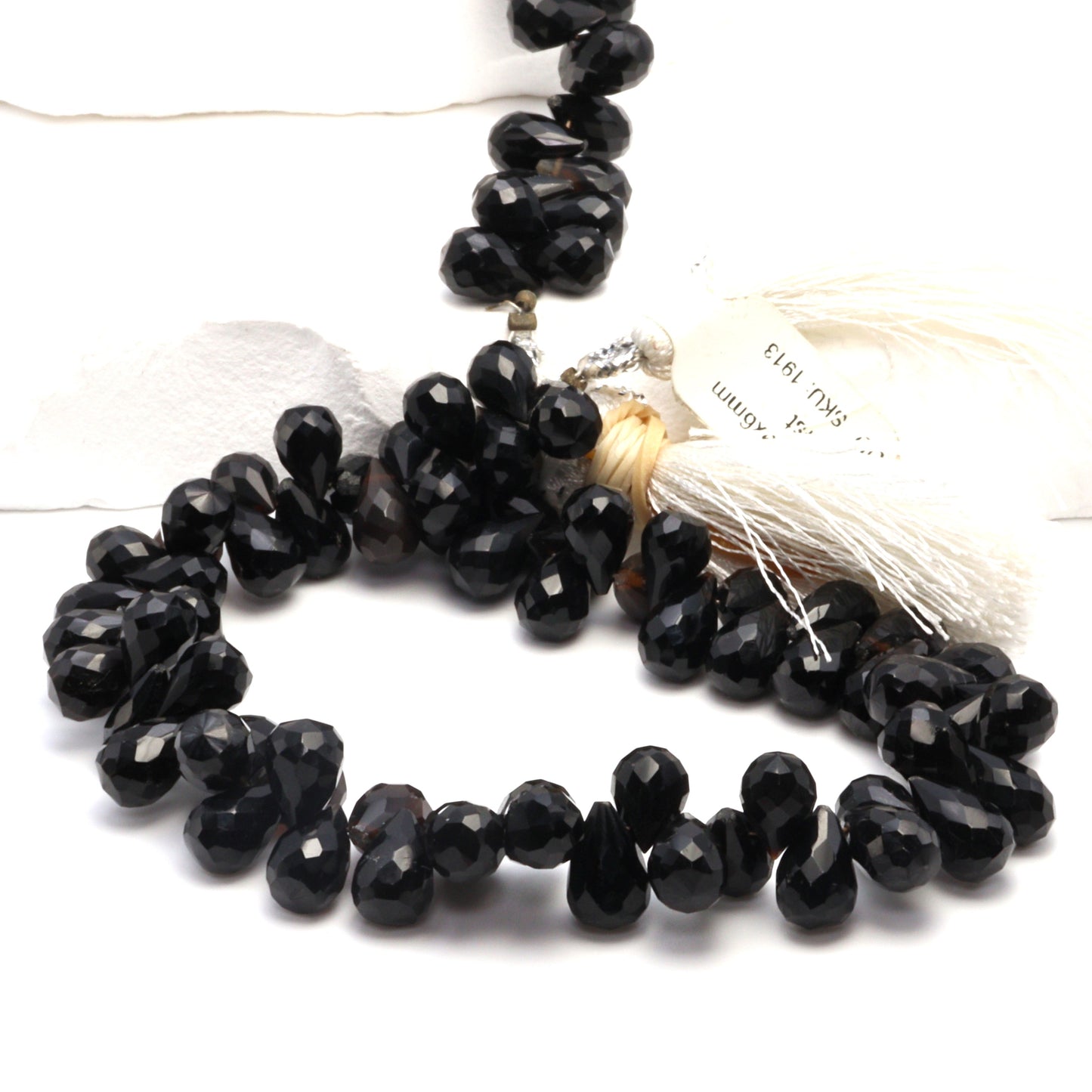 Black Onyx 9x6mm Faceted Teardrop Briolettes Bead Strand