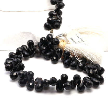 Black Onyx 9x6mm Faceted Teardrop Briolettes Bead Strand
