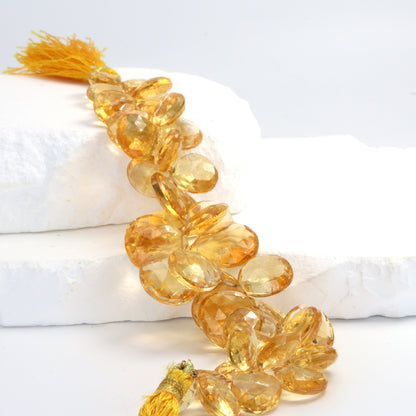 Yellow Citrine 13mm - 16mm Faceted Heart Shaped Briolettes Bead Strand