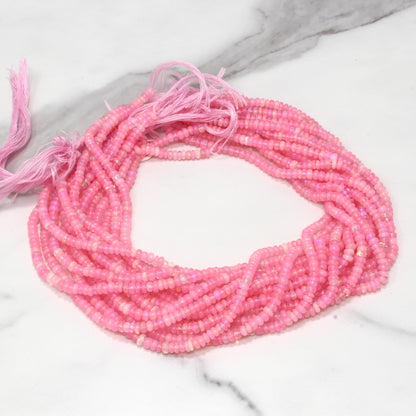 Pink Ethiopian Opal 4mm Smooth Rondelles Bead Strand