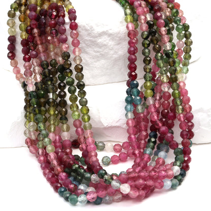 Watermelon Tourmaline 3.5mm Faceted Rounds Bead Strand