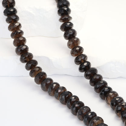 Dark Smoky Quartz 11mm Faceted Rondelles Bead Strand