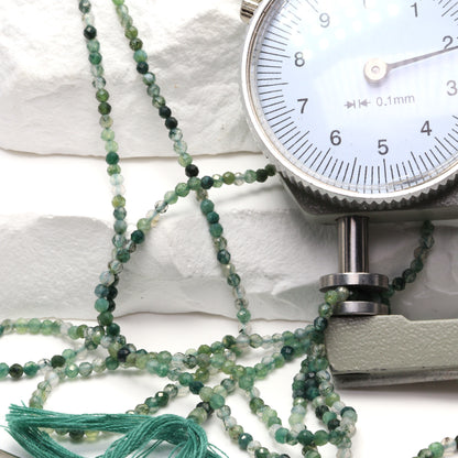 Green Moss Agate 2mm Faceted Rounds Bead Strand