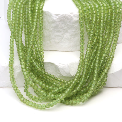 Green Peridot 3mm Faceted Rondelles Bead Strand