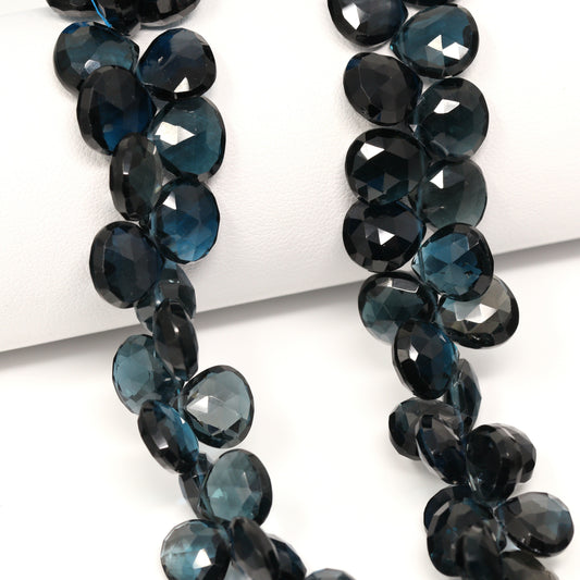 London Blue Topaz 9mm – 10mm Faceted Heart Briolettes Bead Strand