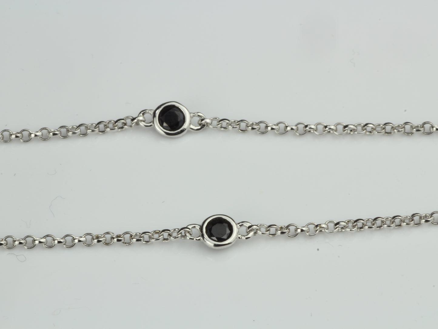 By the Yard Station Necklace with Floating Bezel Black Spinel Sterling Silver 18 inch
