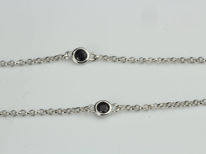 By the Yard Station Necklace with Floating Bezel Black Spinel Sterling Silver 18 inch