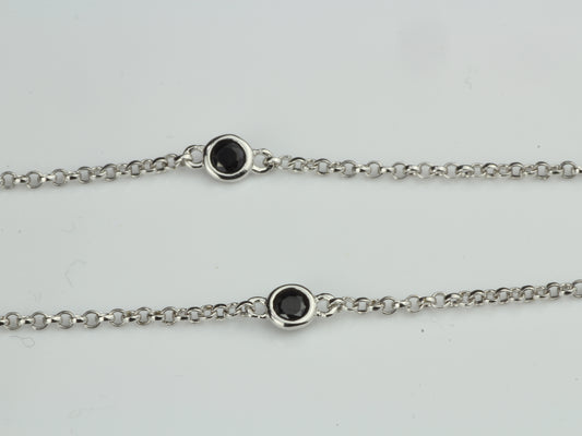 By the Yard Station Necklace with Floating Bezel Black Spinel Sterling Silver 18 inch