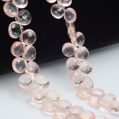 Pink Rose Quartz 8mm Faceted Heart Shaped Briolettes Bead Strand
