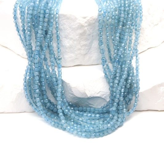 Dark Blue Milky Aquamarine 2mm Faceted Rounds Bead Strand