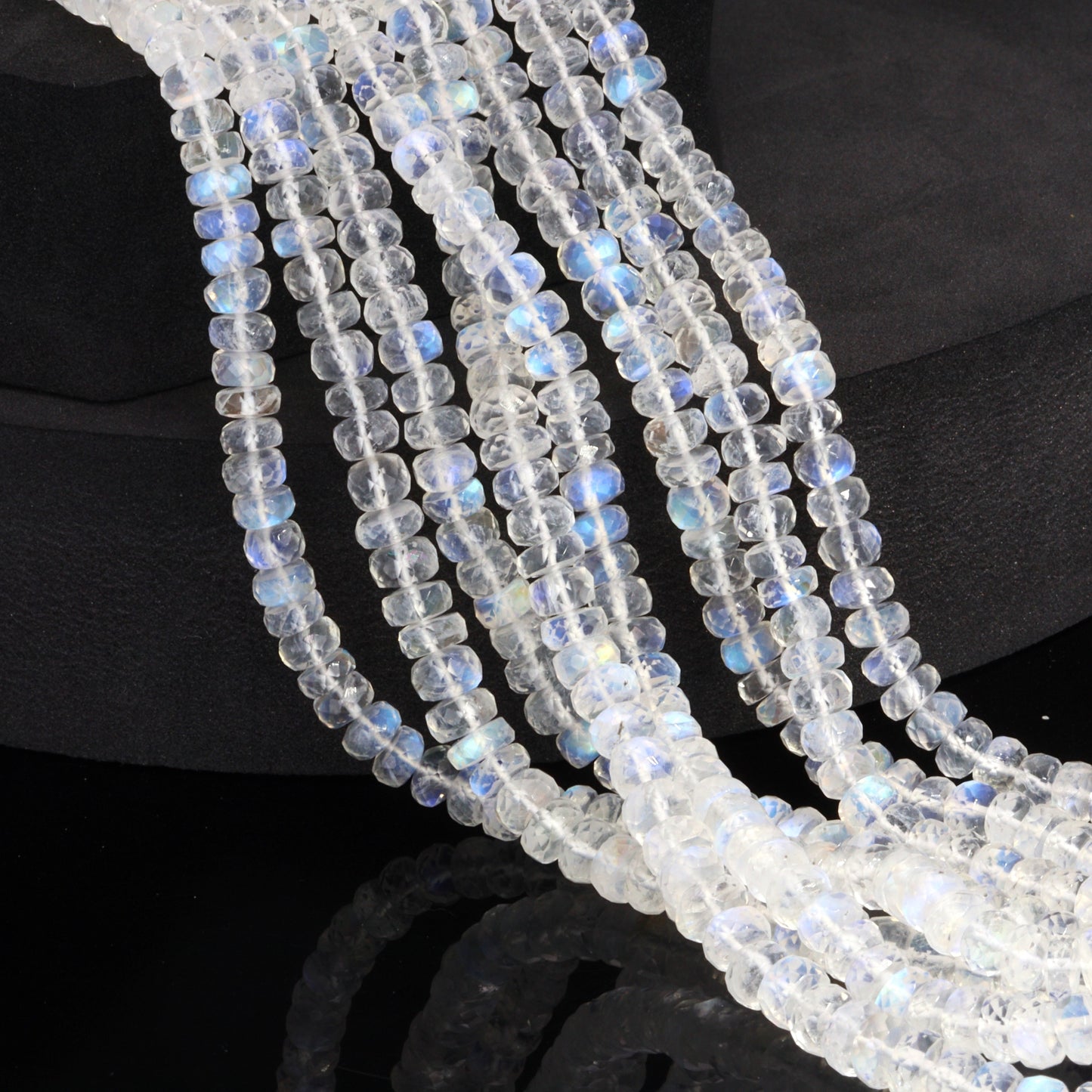 AA Blue Rainbow Moonstone 5mm Faceted Rondelles Bead Strand