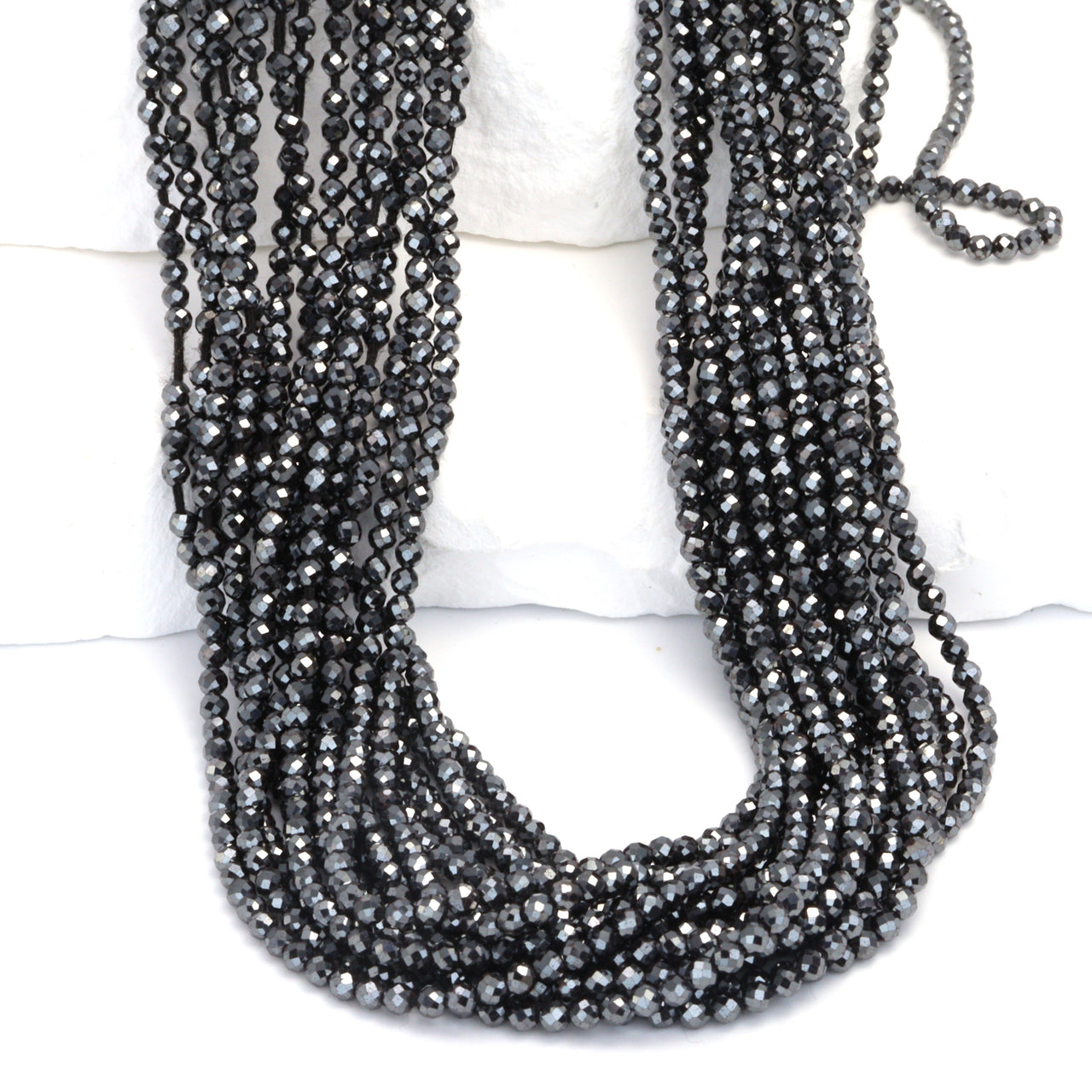 Hematite 2mm Faceted Rounds Bead Strand