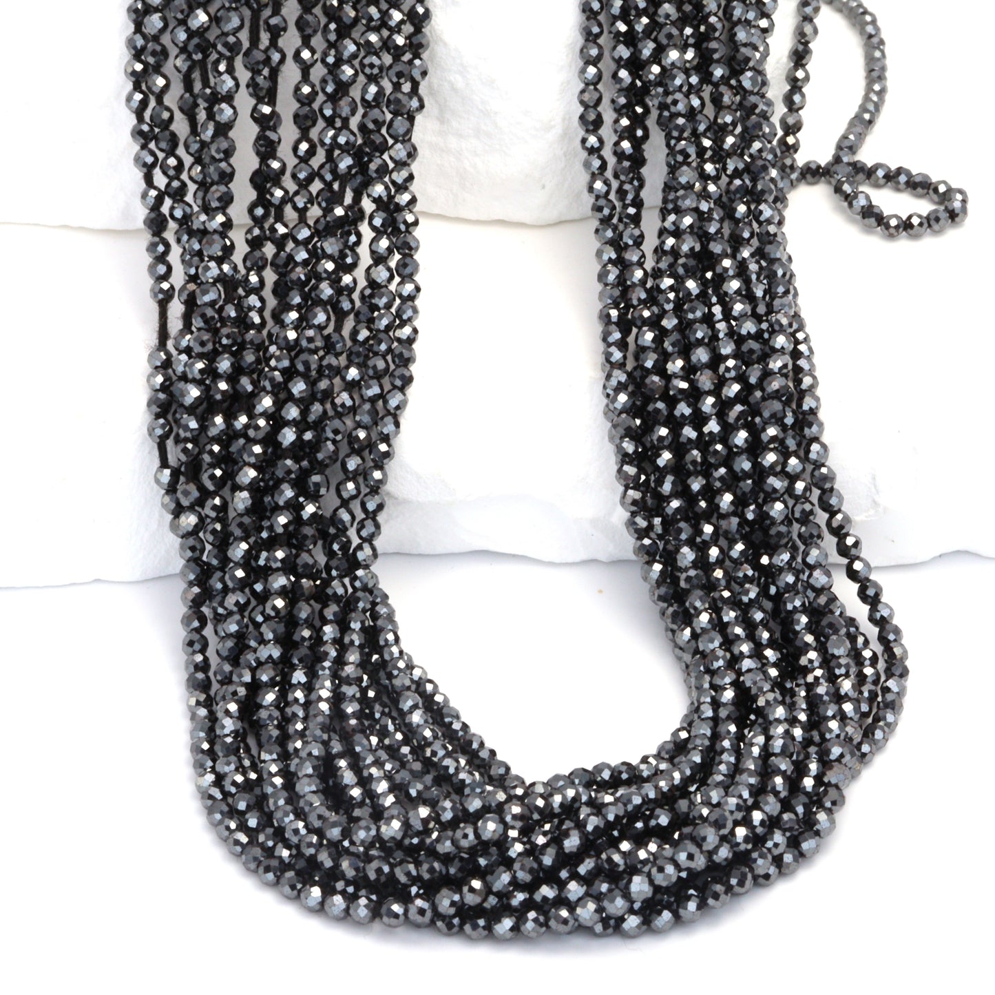 Hematite 2mm Faceted Rounds Bead Strand