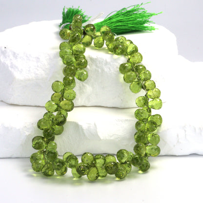Green Peridot 8x5mm Faceted Teardrop Briolettes