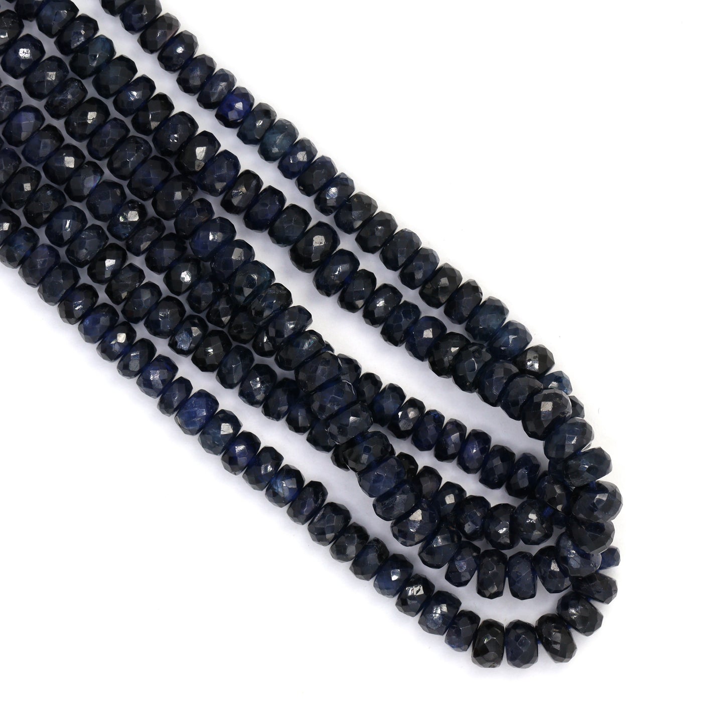 Deep Navy Blue Sapphire 4.5mm - 5mm Faceted Rondelles Bead Strand