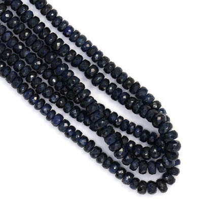 Deep Navy Blue Sapphire 4.5mm - 5mm Faceted Rondelles Bead Strand