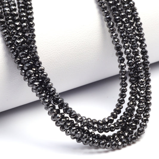Black Diamond 2.4mm - 2.7mm Hand Faceted Rondelles Bead Strand