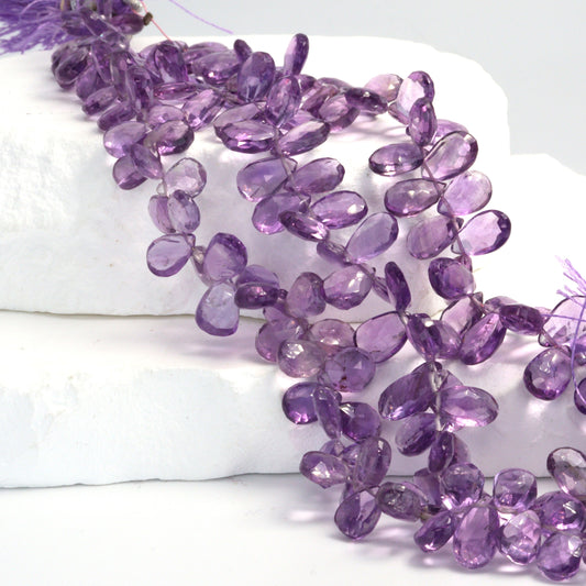 Pink Amethyst 9x6mm Faceted Pear Shaped Briolettes Bead Strand