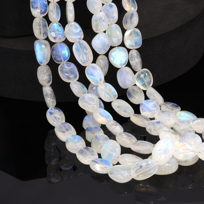 AAA Blue Rainbow Moonstone 14x10mm Smooth Nuggets Bead Strand