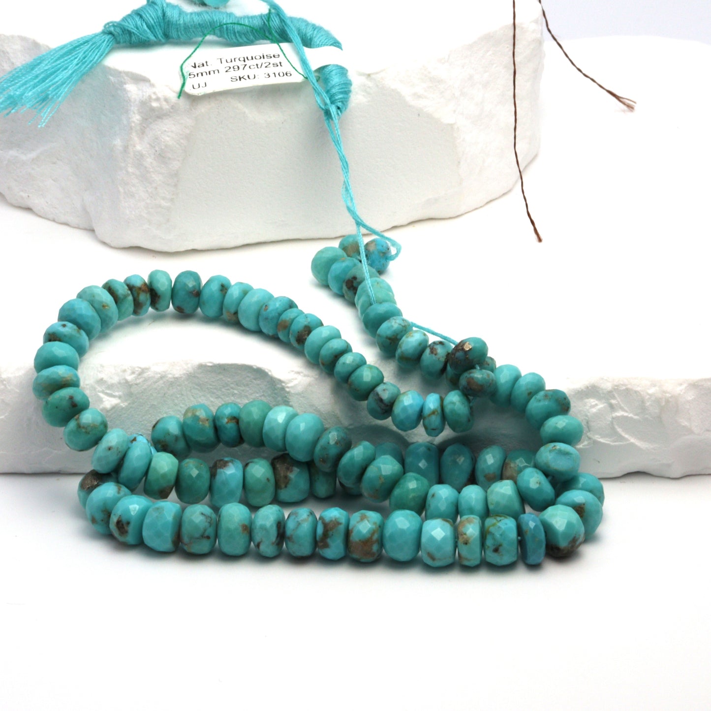 Natural Light Blue Turquoise 5mm - 7mm Faceted Rondelles Bead Strand