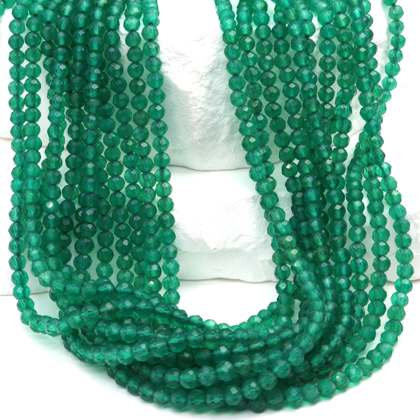 Green Onyx 3mm Faceted Rounds Bead Strand