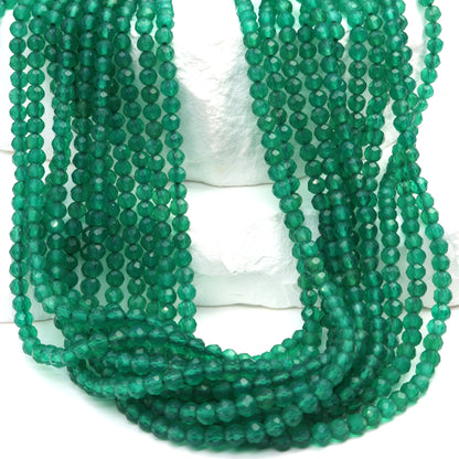 Green Onyx 3mm Faceted Rounds Bead Strand