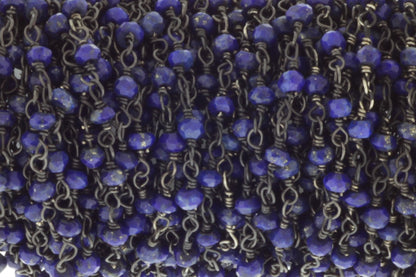 Dark Blue Lapis Lazuli 3mm Faceted Rondelles Rosary Chain Sterling Silver with Black Rhodium Plating Wire Wrap Chain by the Foot