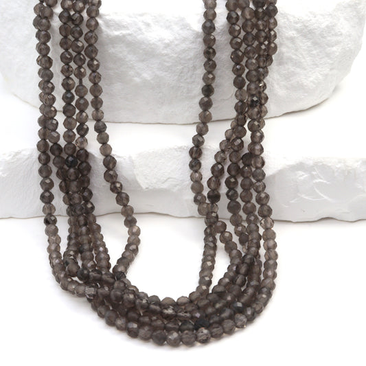 Gray Agate 3mm Faceted Rounds Bead Strand