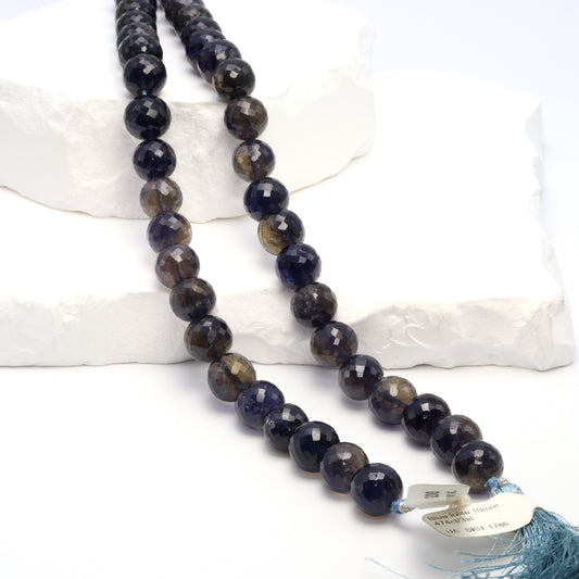 Blue Iolite 10mm Faceted Rounds Bead Strand