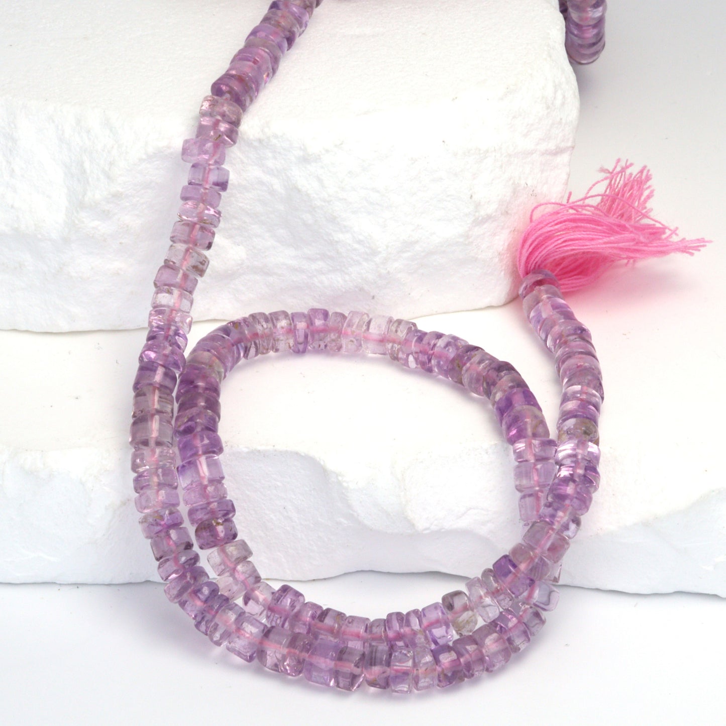 Light Pink Amethyst 5mm Smooth Tires Bead Strand