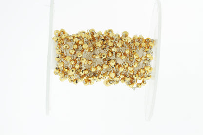 Gold Plated Pyrite 4mm Faceted Rondelles Rosary Chain Sterling Silver Wire Wrap Chain by the Foot