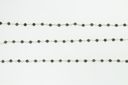 Coated Black Spinel 3mm Faceted Rondelles Rosary Chain Sterling Silver with Gold Plating Wire Wrap Chain by the Foot