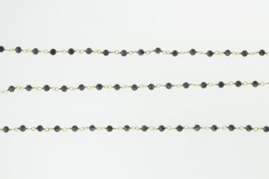 Coated Black Spinel 3mm Faceted Rondelles Rosary Chain Sterling Silver with Gold Plating Wire Wrap Chain by the Foot