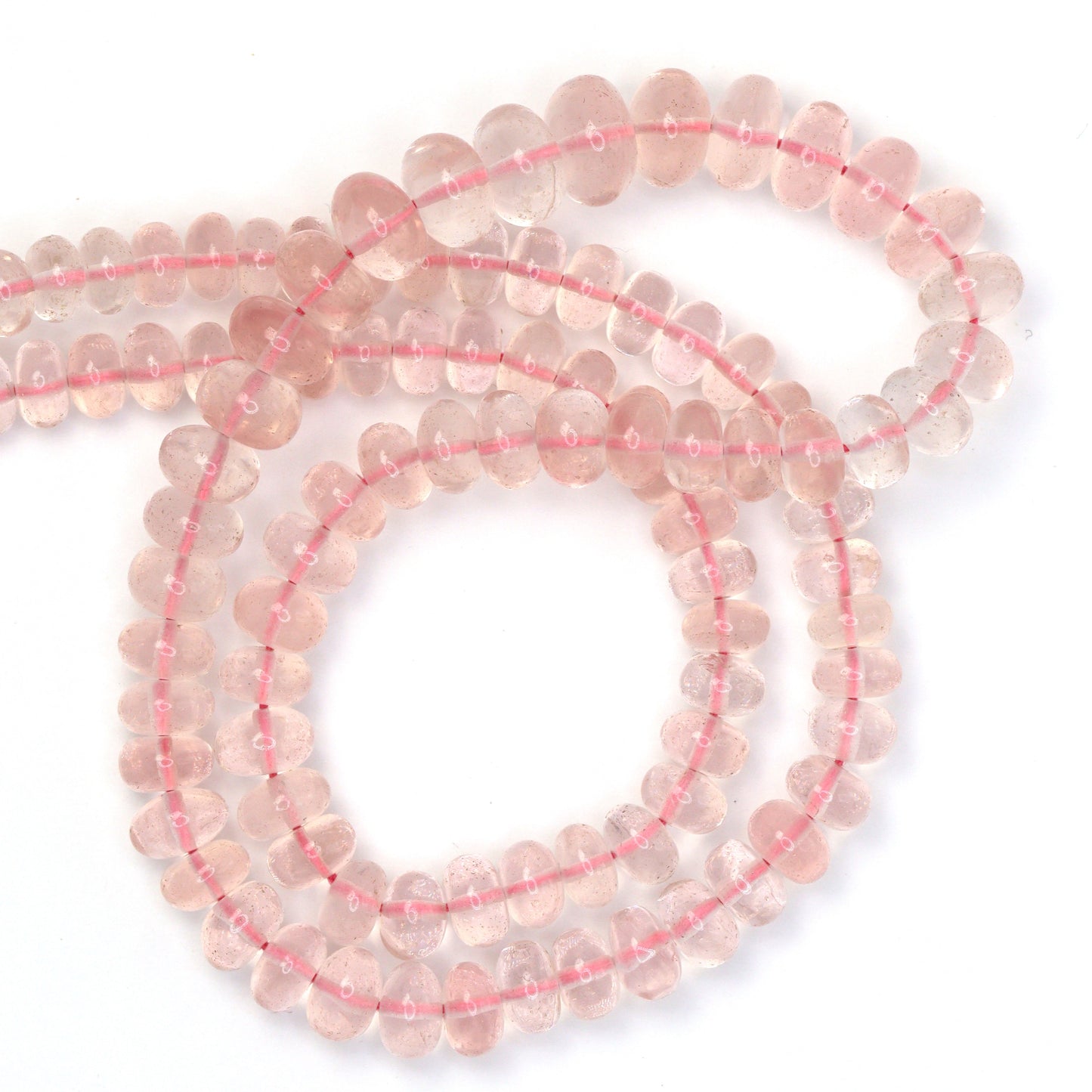 Pink Rose Quartz 6mm - 8mm Smooth Rondelles Bead Strand