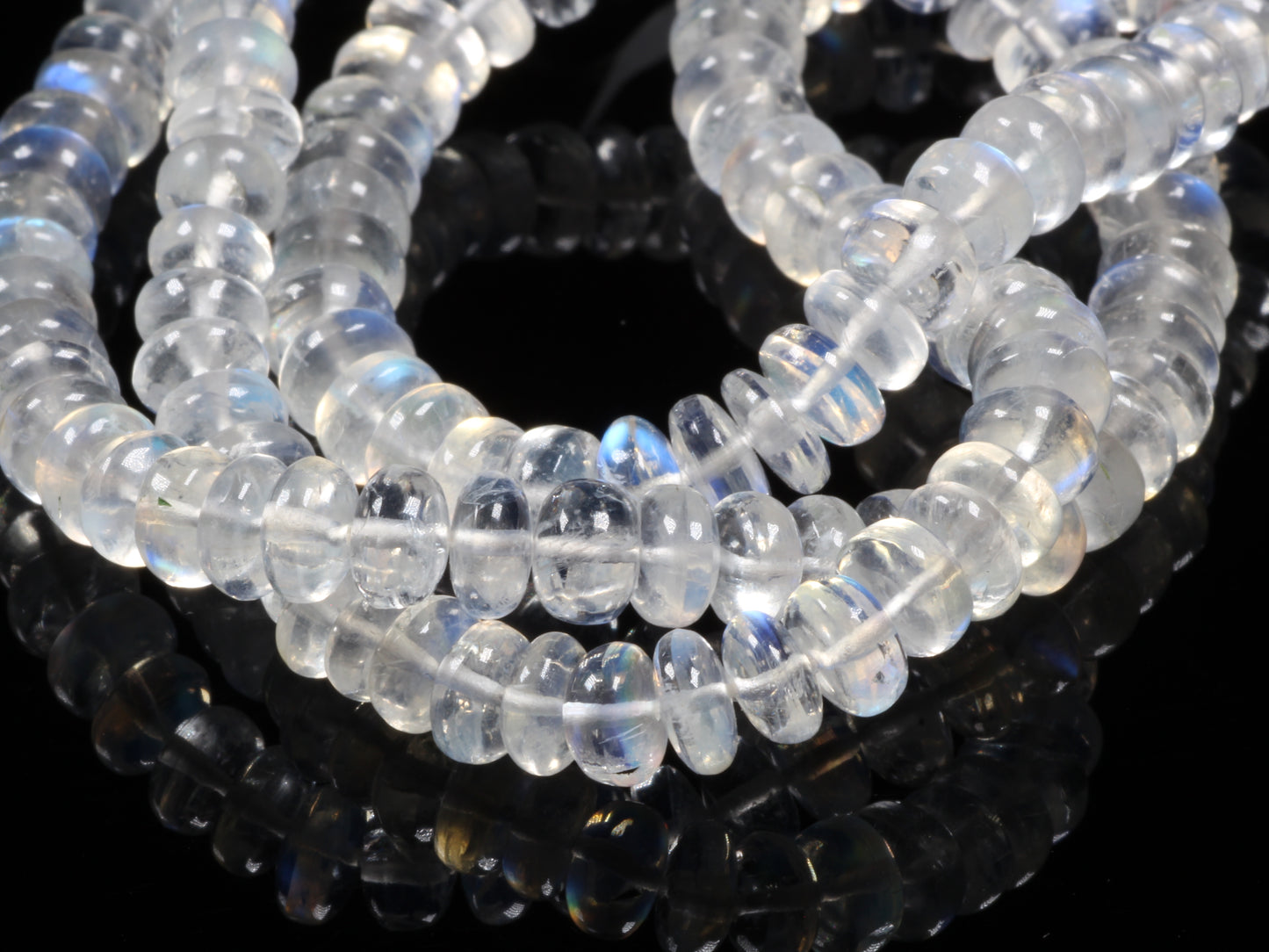 AAA Blue Rainbow Moonstone 6mm Smooth Rondelles Bead Strand