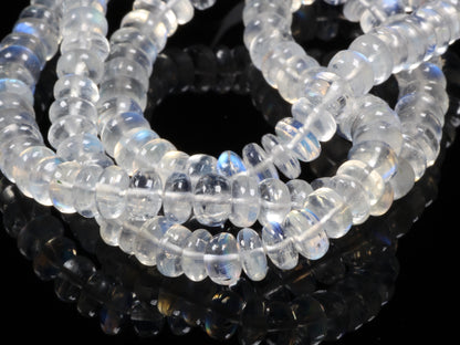 AAA Blue Rainbow Moonstone 6mm Smooth Rondelles Bead Strand