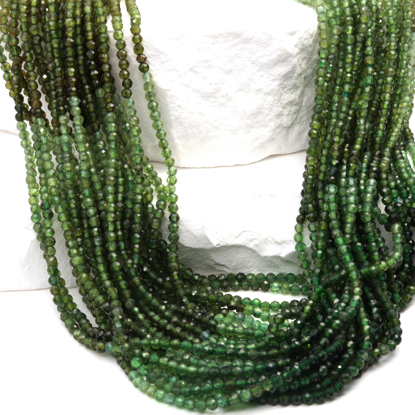 Ombre Green Tourmaline 2mm Faceted Rondelles Bead Strand
