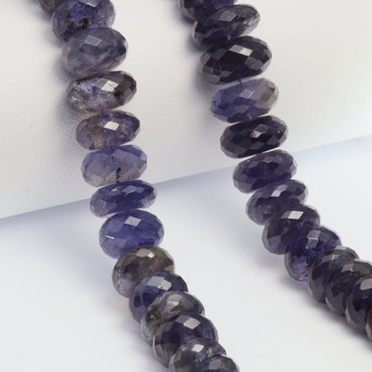 Blue Iolite 10mm - 12mm Faceted Rondelles Bead Strand