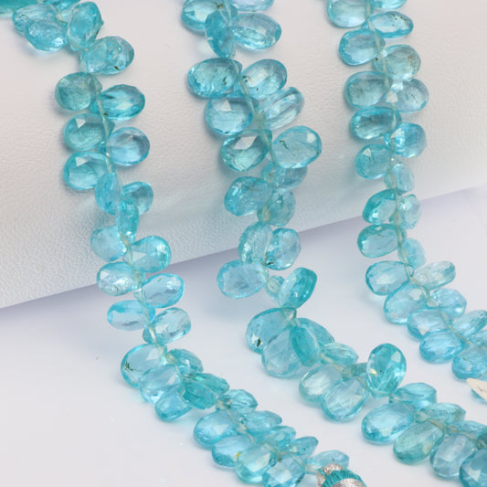Sea Blue Apatite 7x5mm Faceted Pear Shaped Briolettes Bead Strand