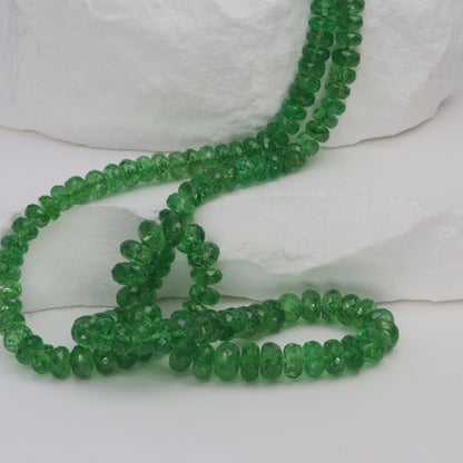 Green Tsavorite 4mm Hand Faceted Rondelles Bead Strand