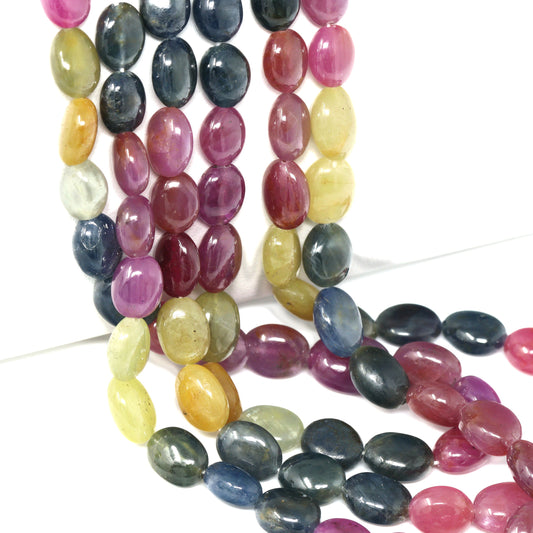 Multi Sapphire 8x6mm - 10x8mm Smooth Ovals Bead Strand
