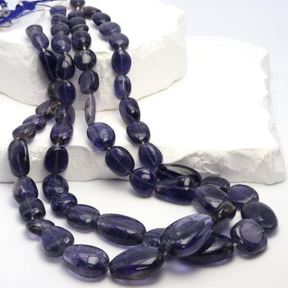 Blue Iolite 20x10mm - 25x15mm Smooth Ovals Bead Strand
