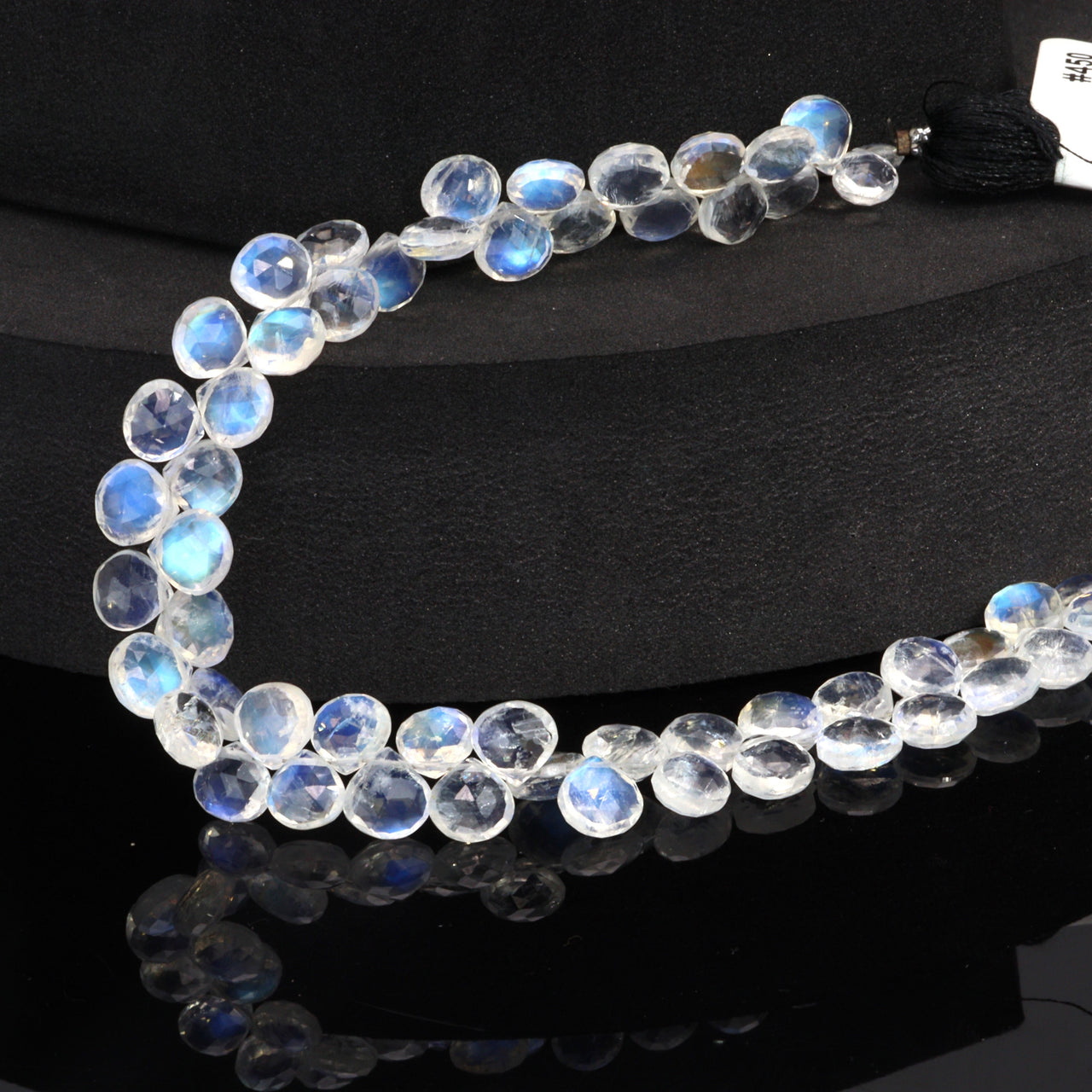 AAA Blue Rainbow Moonstone 7mm Faceted Heart Shaped Briolettes Bead Strand