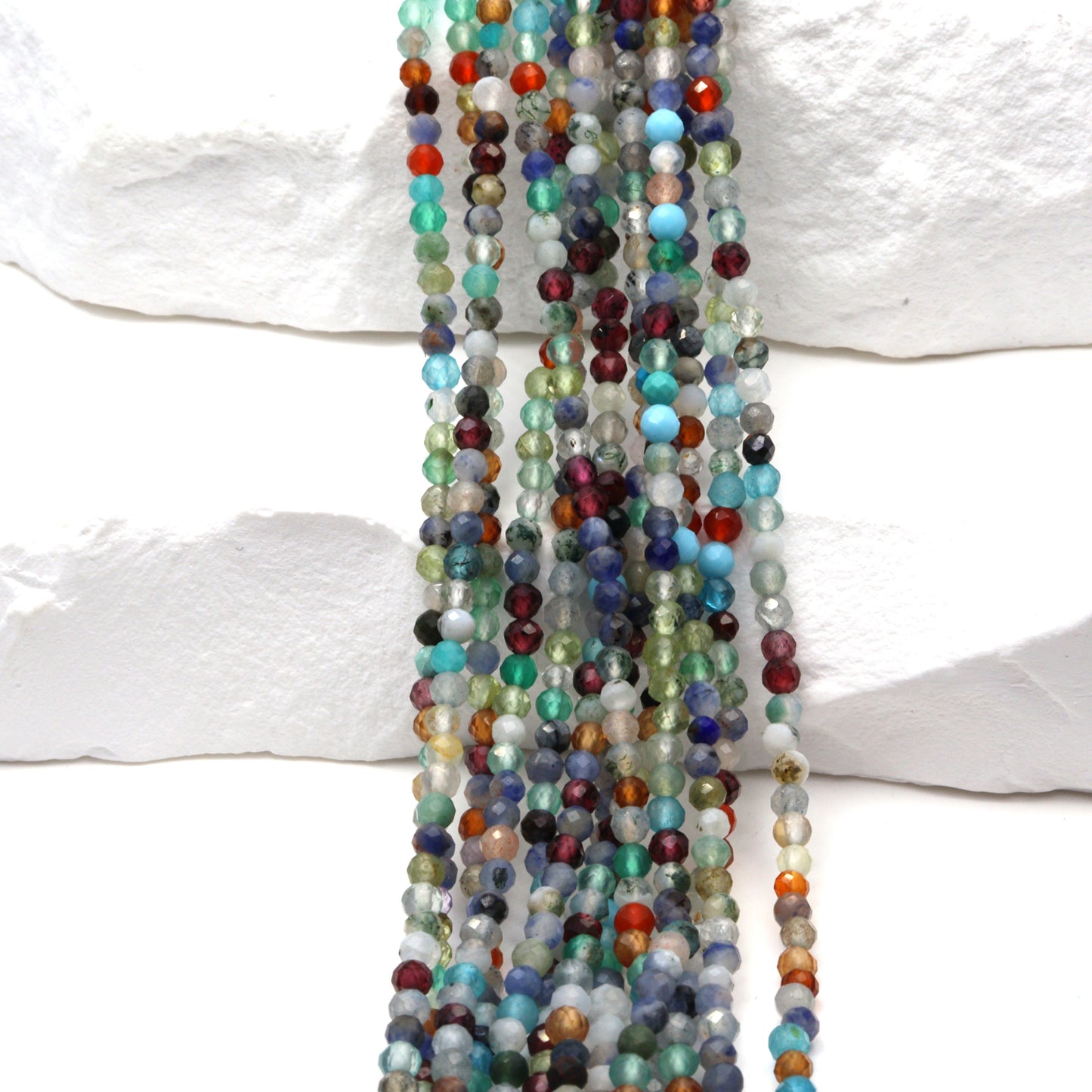 Rainbow Multi Semi Precious 2mm Faceted Rounds Bead Strand