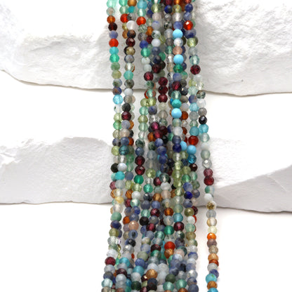 Rainbow Multi Semi Precious 2mm Faceted Rounds Bead Strand