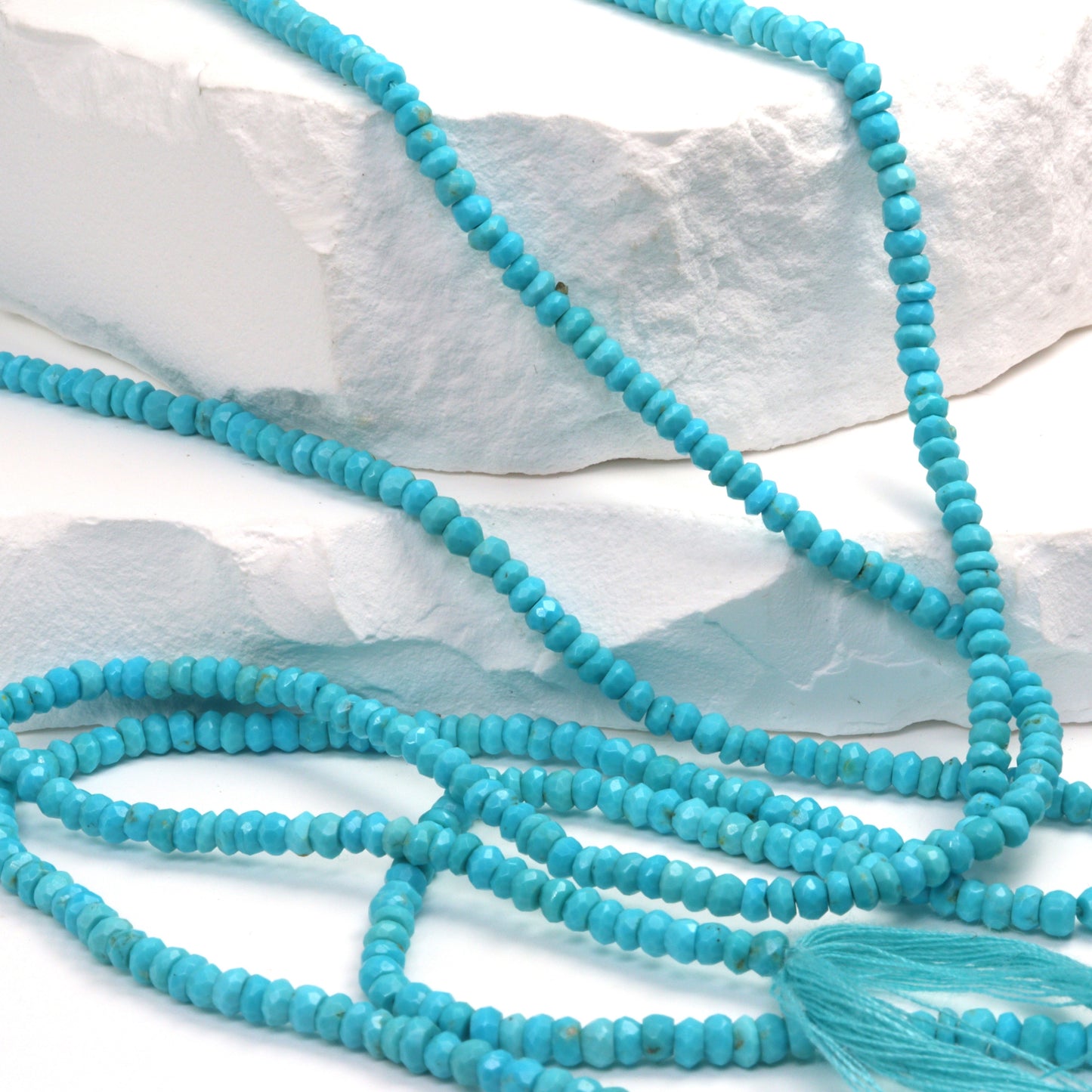 Natural Blue Turquoise 3mm Hand Faceted Rondelles Bead Strand