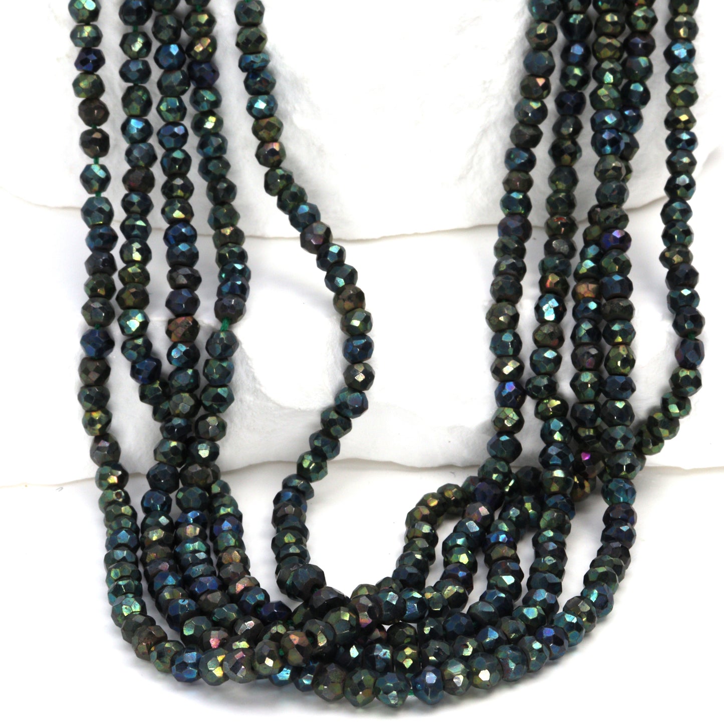 Green Coated Black Spinel 3mm Faceted Rondelles