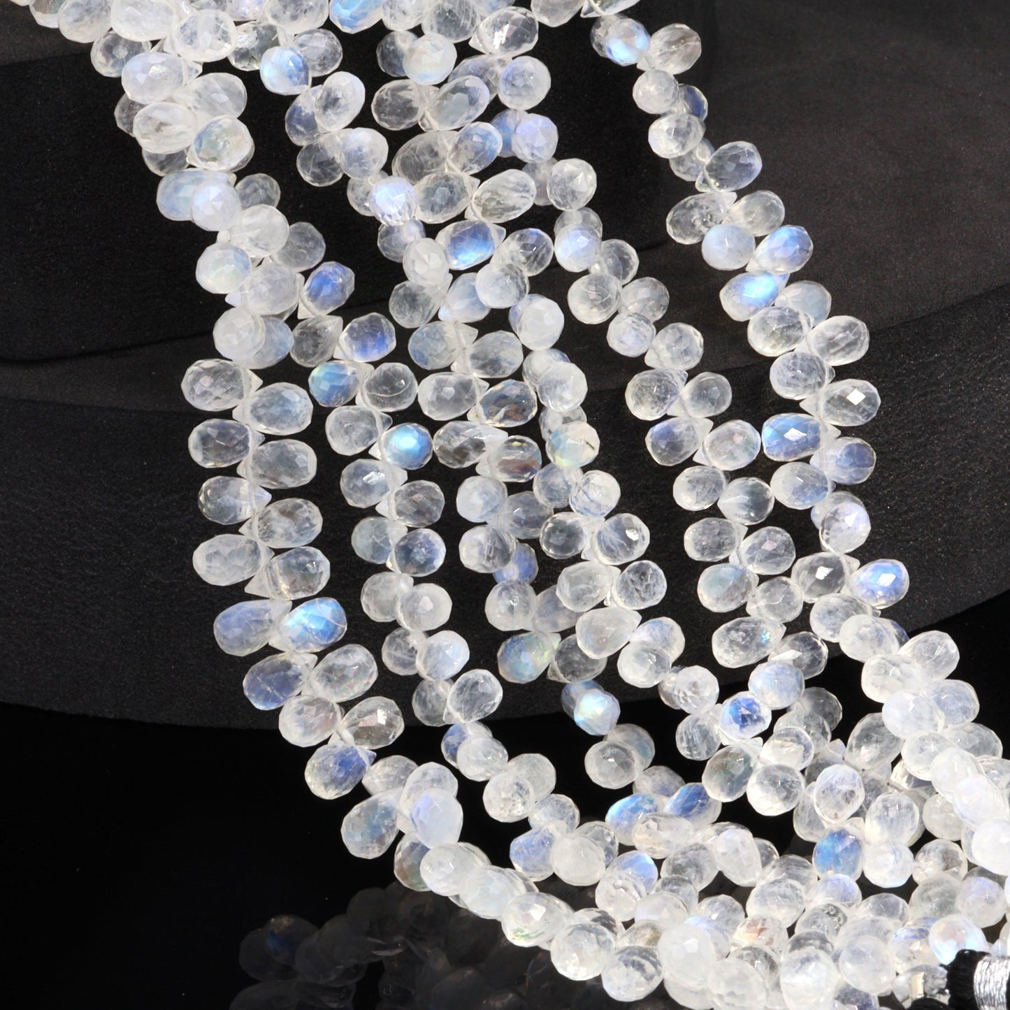AA Blue Rainbow Moonstone 6x4mm Faceted Teardrop Briolettes Bead Strand