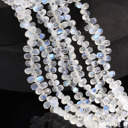 AA Blue Rainbow Moonstone 6x4mm Faceted Teardrop Briolettes Bead Strand